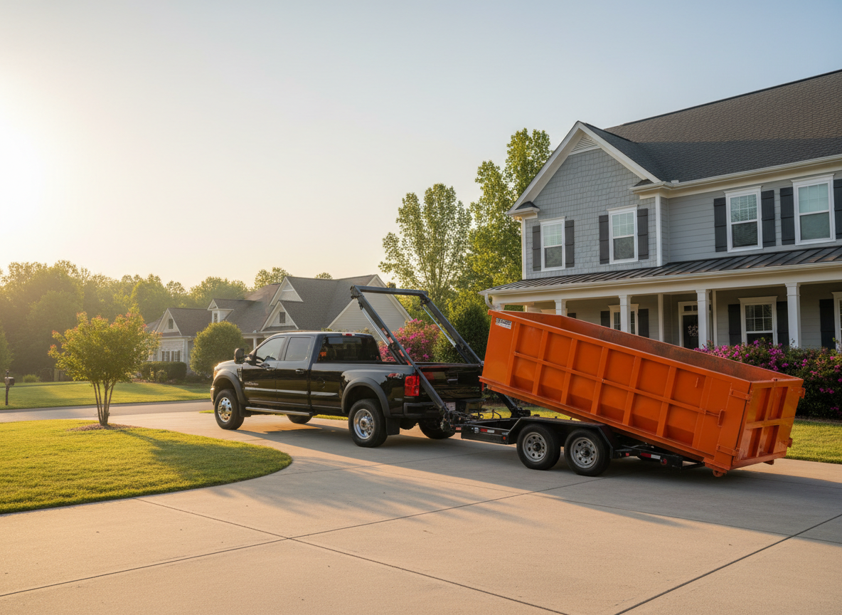 All Filled Up orange dumpster delivery